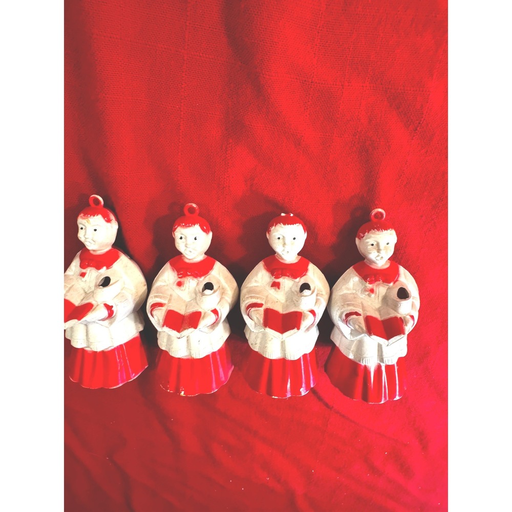 Vintage 1950s Hard Plastic Choir Boy Christmas Ornaments Set of 4 Red White